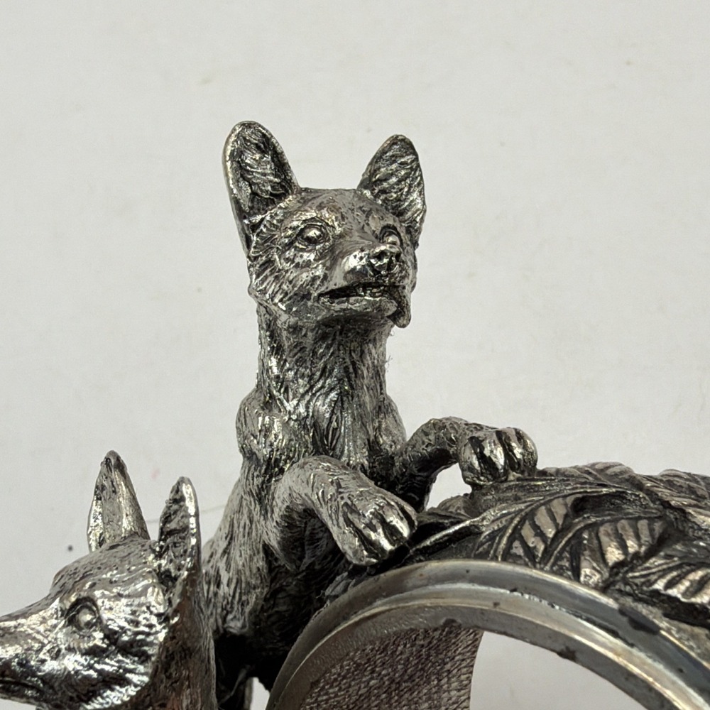 Franklin Mint Animals At Play Napkin Ring Silver Plate Canine Vintage 1977